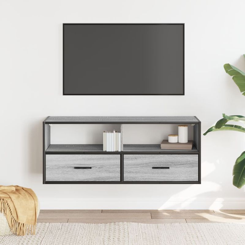 Casa si Gradina - Mobilier - Comode si corpuri - Comode - Dulap TV, gri sonoma, 100x31x39,5 cm, lemn prelucrat si metal - Infinity.ro