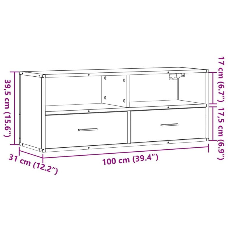 Casa si Gradina - Mobilier - Comode si corpuri - Comode - Dulap TV, gri sonoma, 100x31x39,5 cm, lemn prelucrat si metal - Infinity.ro