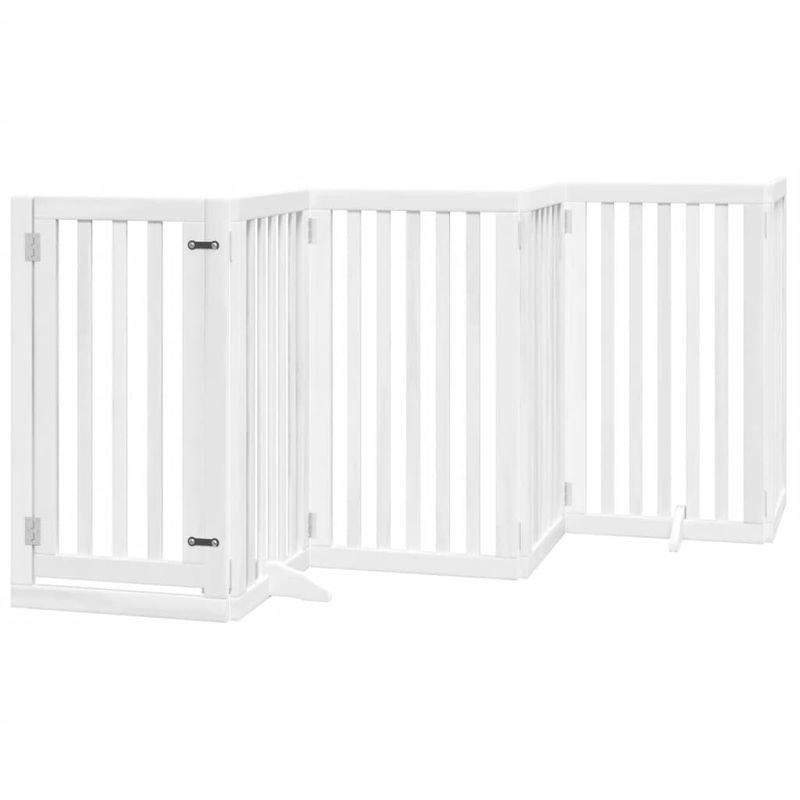 Petshop - Accesorii petshop - Culcusuri si custi - Tarcuri si colivii - Poarta caini pliabila cu usa 15 panouri, alb, 750 cm, lemn plop - Infinity.ro
