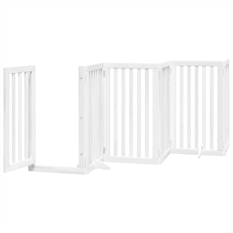 Petshop - Accesorii petshop - Culcusuri si custi - Tarcuri si colivii - Poarta caini pliabila cu usa 15 panouri, alb, 750 cm, lemn plop - Infinity.ro