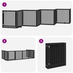 Petshop - Accesorii petshop - Culcusuri si custi - Tarcuri si colivii - Poarta caini pliabila cu usa 8 panouri negru 640 cm, lemn plop - Infinity.ro