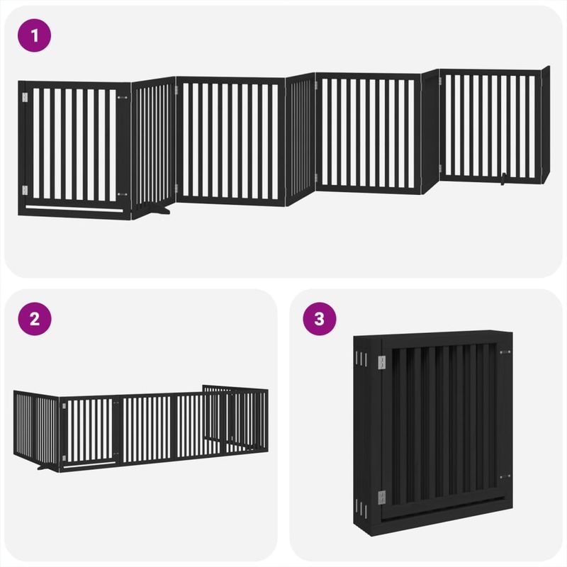 Petshop - Accesorii petshop - Culcusuri si custi - Tarcuri si colivii - Poarta caini pliabila cu usa 8 panouri negru 640 cm, lemn plop - Infinity.ro