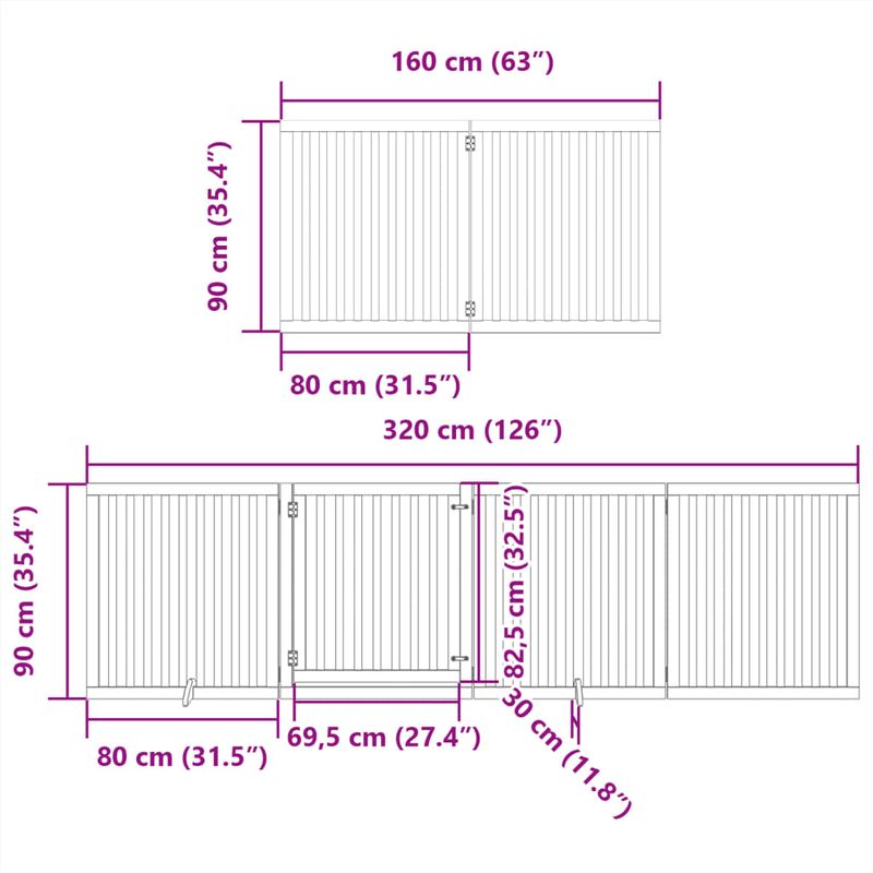 Petshop - Accesorii petshop - Culcusuri si custi - Tarcuri si colivii - Poarta caini pliabila cu usa 8 panouri negru 640 cm, lemn plop - Infinity.ro