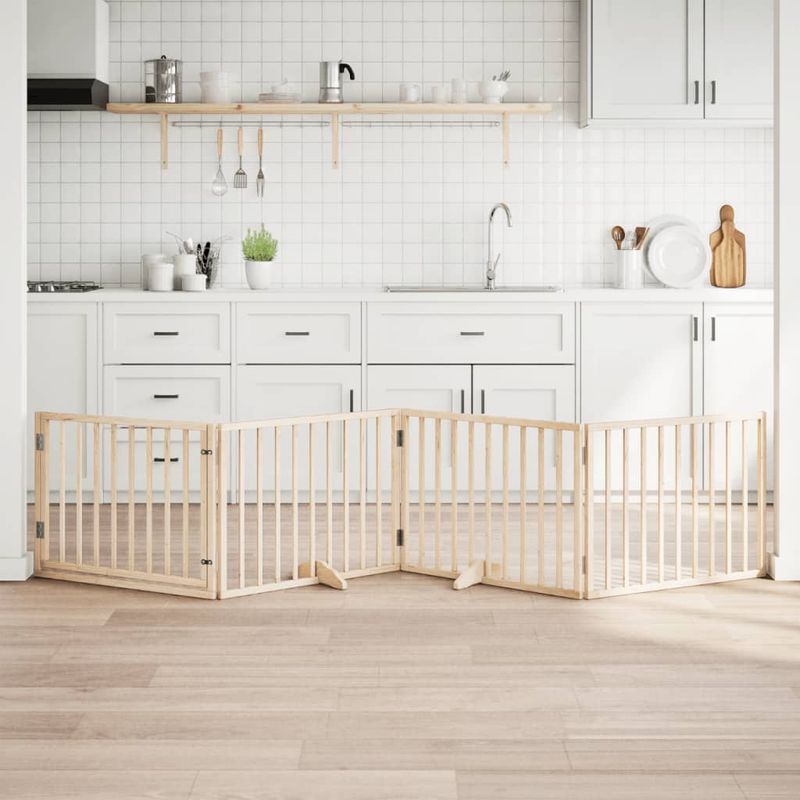 Petshop - Accesorii petshop - Culcusuri si custi - Custi interior si exterior - Poarta de caini pliabila cu usa, 4 panouri, 320 cm, lemn plop - Infinity.ro