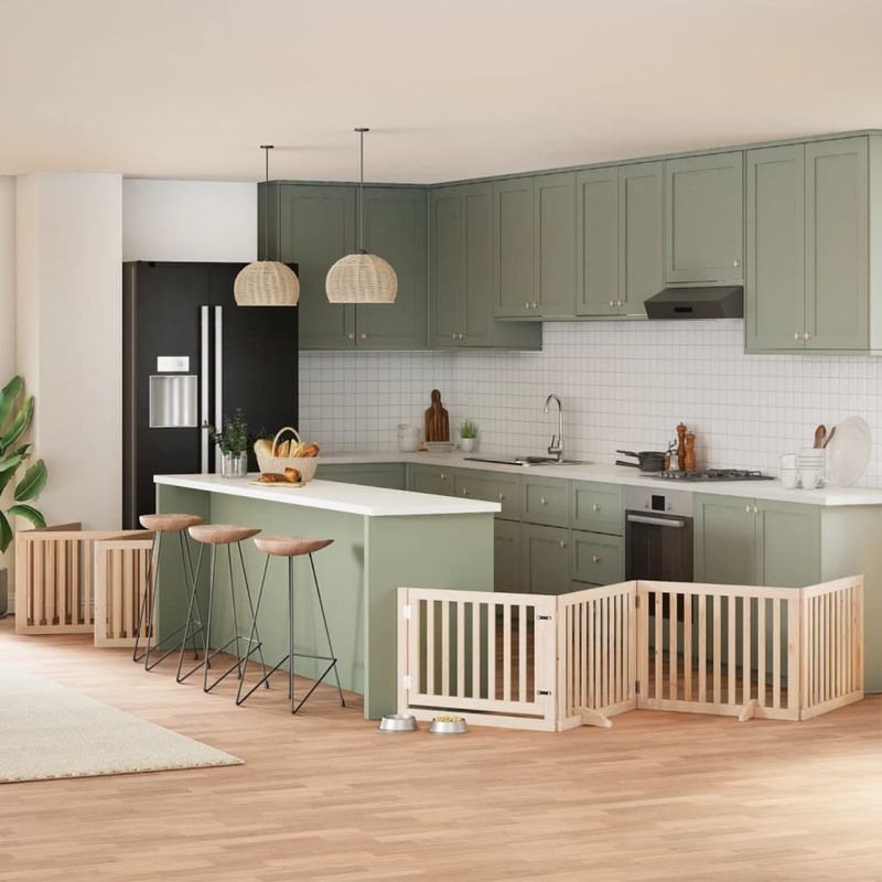 Petshop - Accesorii petshop - Culcusuri si custi - Custi interior si exterior - Poarta de caini pliabila cu usa, 10 panouri, 800 cm, lemn plop - Infinity.ro