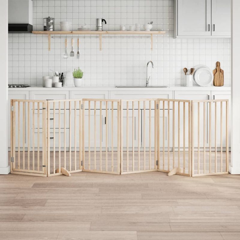 Petshop - Accesorii petshop - Culcusuri si custi - Custi interior si exterior - Poarta de caini pliabila cu usa, 6 panouri, 300 cm, lemn plop - Infinity.ro