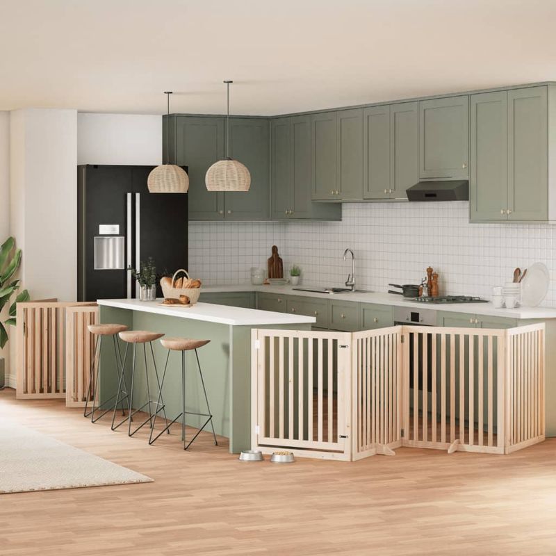 Petshop - Accesorii petshop - Culcusuri si custi - Custi interior si exterior - Poarta de caini pliabila cu usa, 10 panouri, 800 cm, lemn plop - Infinity.ro