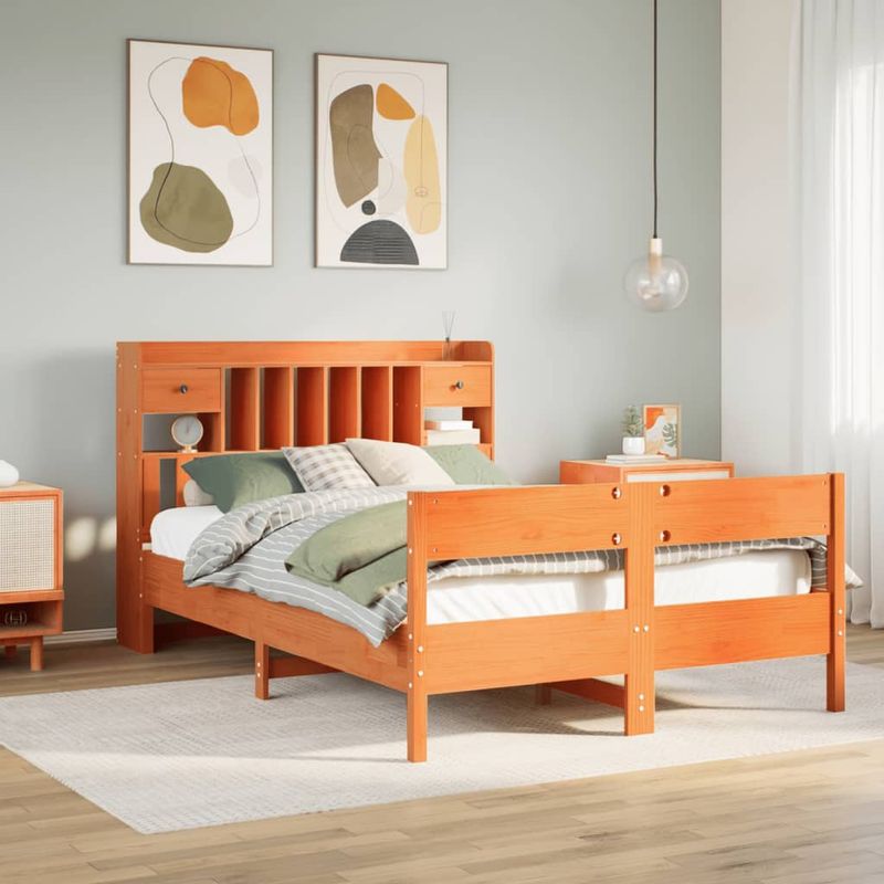 Casa si Gradina - Mobilier - Paturi si accesorii - Paturi - Pat cu biblioteca fara saltea maro 140x200 cm lemn masiv de pin - Infinity.ro