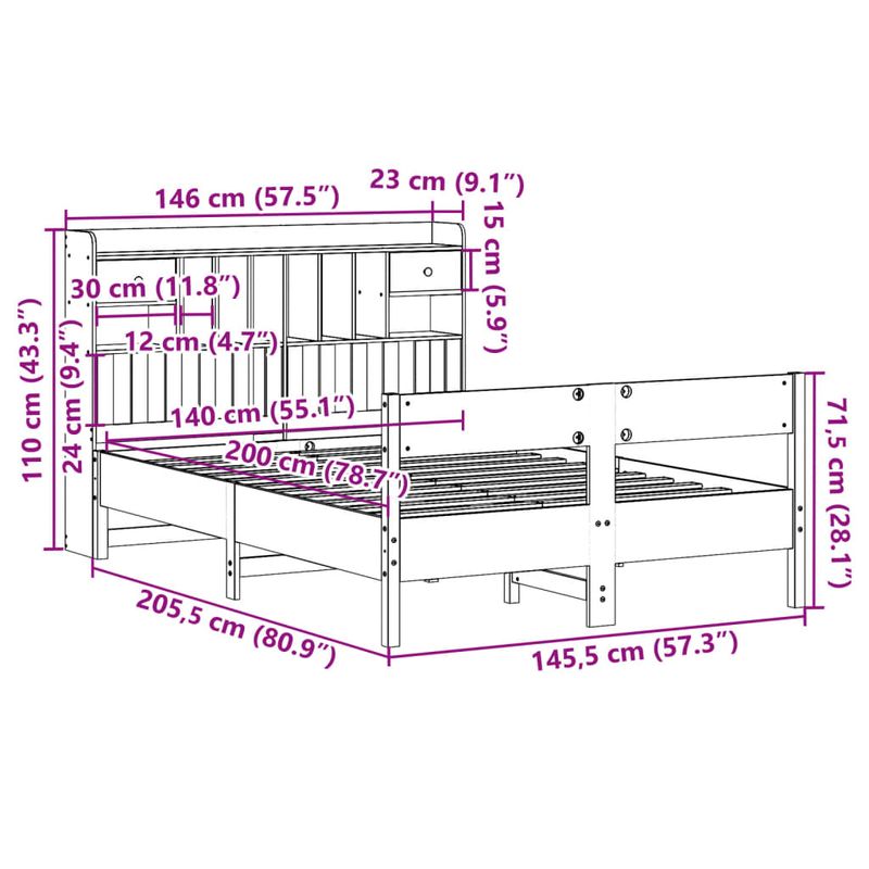 Casa si Gradina - Mobilier - Paturi si accesorii - Paturi - Pat cu biblioteca fara saltea maro 140x200 cm lemn masiv de pin - Infinity.ro