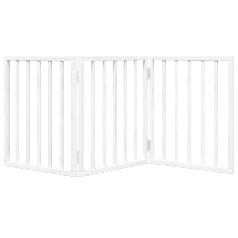 Petshop - Accesorii petshop - Culcusuri si custi - Custi interior si exterior - Poarta pentru caini pliabila, 3 panouri, alb, 150 cm, lemn plop - Infinity.ro