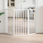 Petshop - Accesorii petshop - Culcusuri si custi - Custi interior si exterior - Poarta pentru caini pliabila, 3 panouri, alb, 150 cm, lemn plop - Infinity.ro