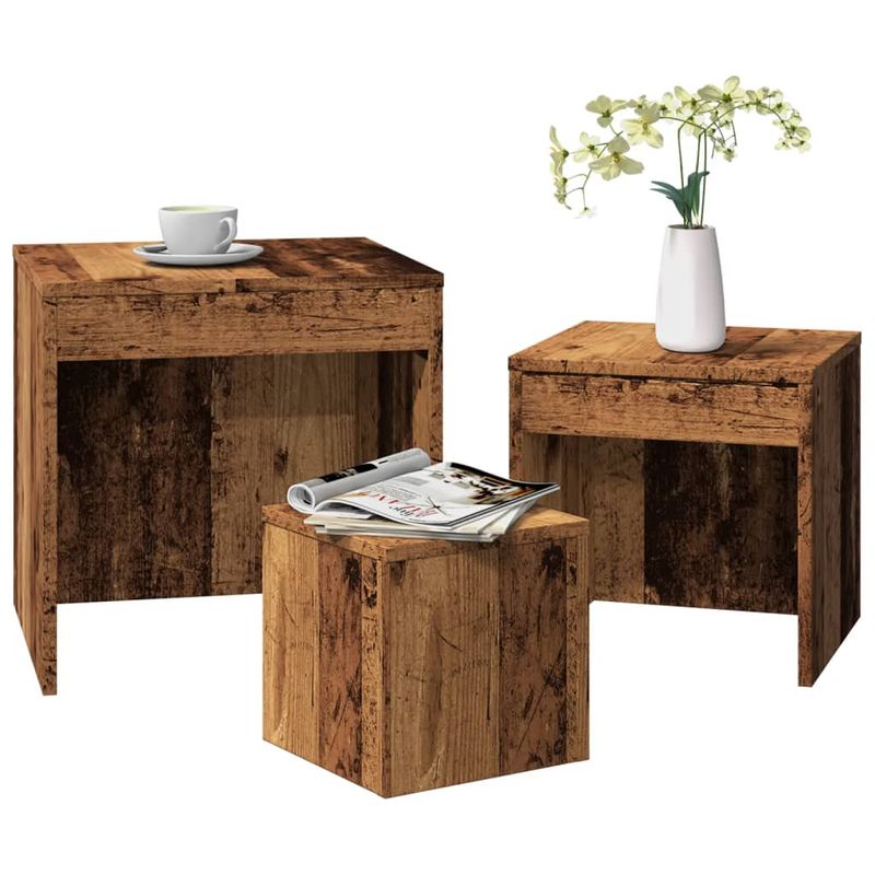Casa si Gradina - Mobilier - Mese si birouri - Mese living - Mese suprapuse, 3 buc., lemn vechi, lemn prelucrat - Infinity.ro
