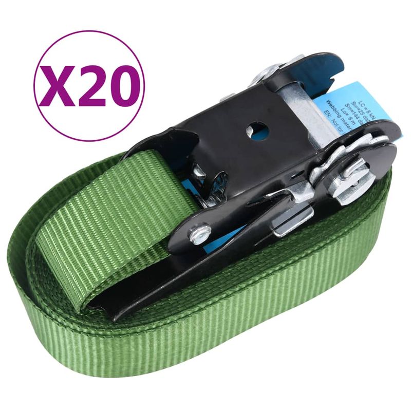 Casa si Gradina - Constructii - Depozitare, transport si protectie - Accesorii echipamente pentru transport si ridicat - Chingi de fixare cu clichet, 20 buc., verde, 6 m, 800 daN - Infinity.ro