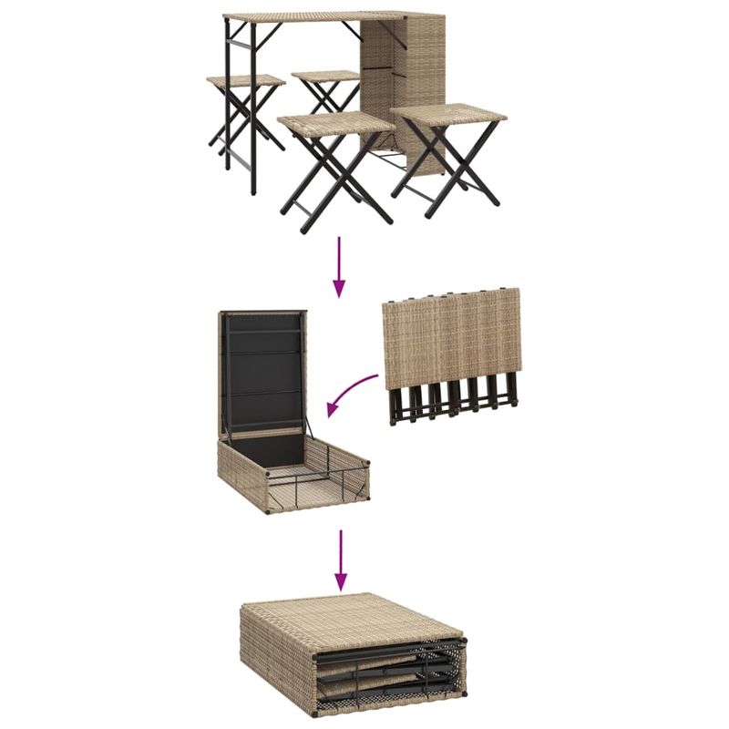 Casa si Gradina - Gradina si terasa - Mobilier exterior - Seturi mobila gradina - Set mobilier de gradina, pliabil, 5 piese, bej, poliratan - Infinity.ro