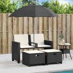 Casa si Gradina - Gradina si terasa - Mobilier exterior - Canapele si fotolii gradina - Canapea de gradina cu 2 locuri/umbrela/taburete negru și crem poliratan - Infinity.ro