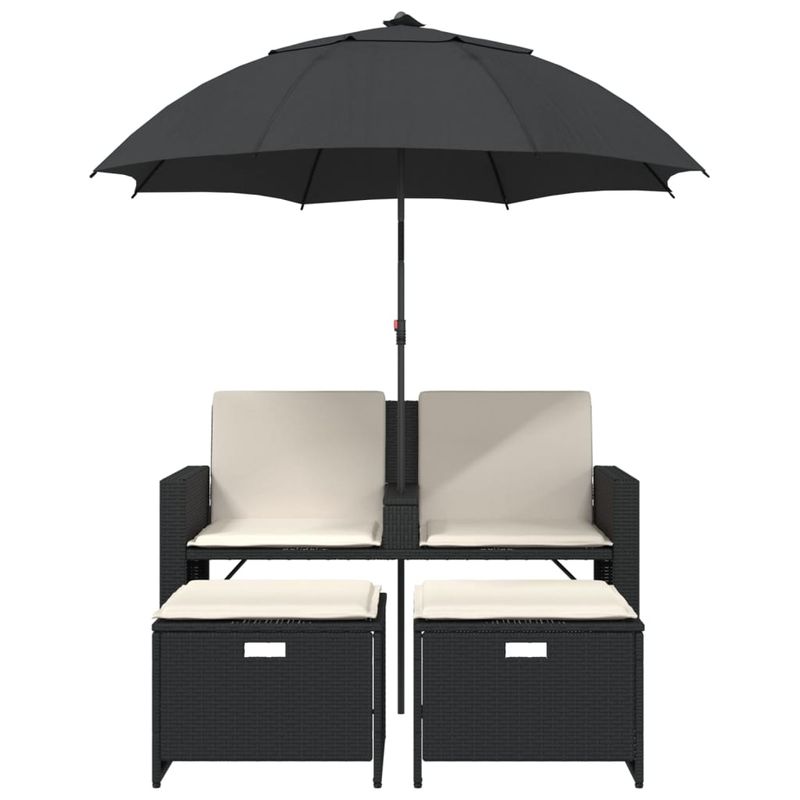 Casa si Gradina - Gradina si terasa - Mobilier exterior - Canapele si fotolii gradina - Canapea de gradina cu 2 locuri/umbrela/taburete negru și crem poliratan - Infinity.ro
