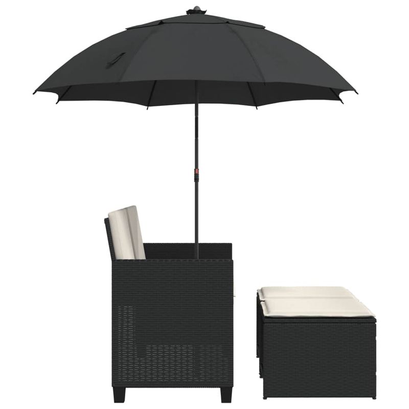 Casa si Gradina - Gradina si terasa - Mobilier exterior - Canapele si fotolii gradina - Canapea de gradina cu 2 locuri/umbrela/taburete negru și crem poliratan - Infinity.ro