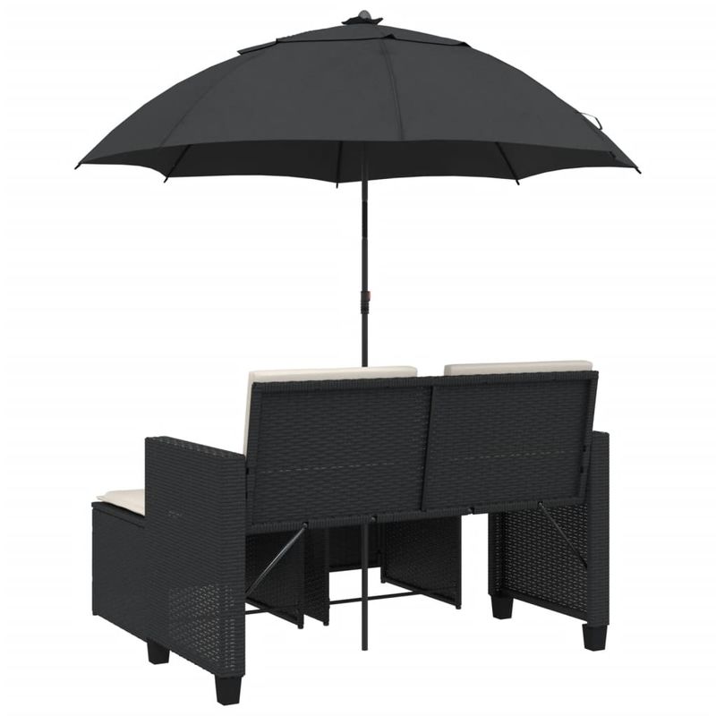 Casa si Gradina - Gradina si terasa - Mobilier exterior - Canapele si fotolii gradina - Canapea de gradina cu 2 locuri/umbrela/taburete negru și crem poliratan - Infinity.ro