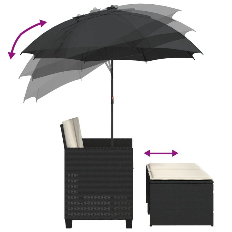 Casa si Gradina - Gradina si terasa - Mobilier exterior - Canapele si fotolii gradina - Canapea de gradina cu 2 locuri/umbrela/taburete negru și crem poliratan - Infinity.ro