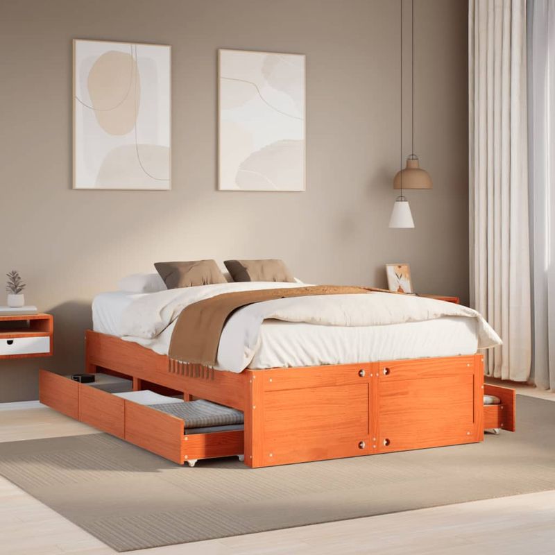 Casa si Gradina - Mobilier - Paturi si accesorii - Paturi - Cadru pat fara saltea/cu sertare maro 120x190 cm lemn masiv pin - Infinity.ro