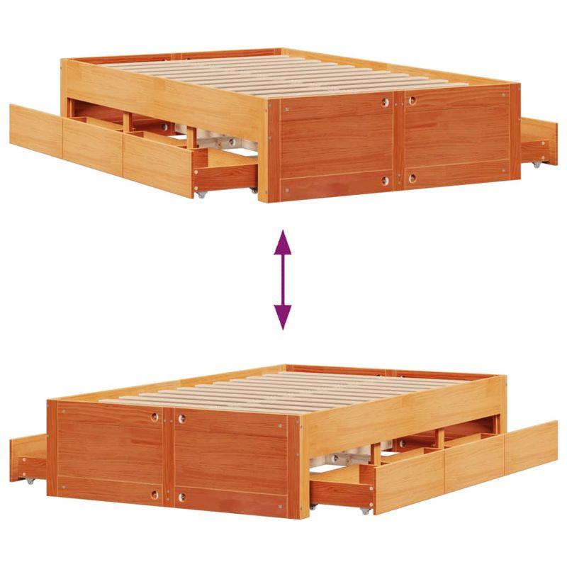 Casa si Gradina - Mobilier - Paturi si accesorii - Paturi - Cadru pat fara saltea/cu sertare maro 120x190 cm lemn masiv pin - Infinity.ro