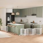 Petshop - Accesorii petshop - Culcusuri si custi - Custi interior si exterior - Poarta caini pliabila cu usa, 9 panouri, alb, 450 cm, lemn plop - Infinity.ro