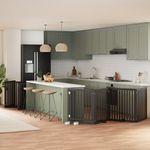 Petshop - Accesorii petshop - Culcusuri si custi - Custi interior si exterior - Poarta caini pliabila cu usa 10 panouri negru 800 cm, lemn plop - Infinity.ro