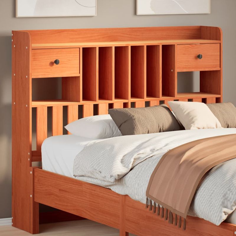 Casa si Gradina - Mobilier - Paturi si accesorii - Accesorii paturi - Tablie de pat cu depozitare maro ceruit, 135 cm, lemn masiv pin - Infinity.ro