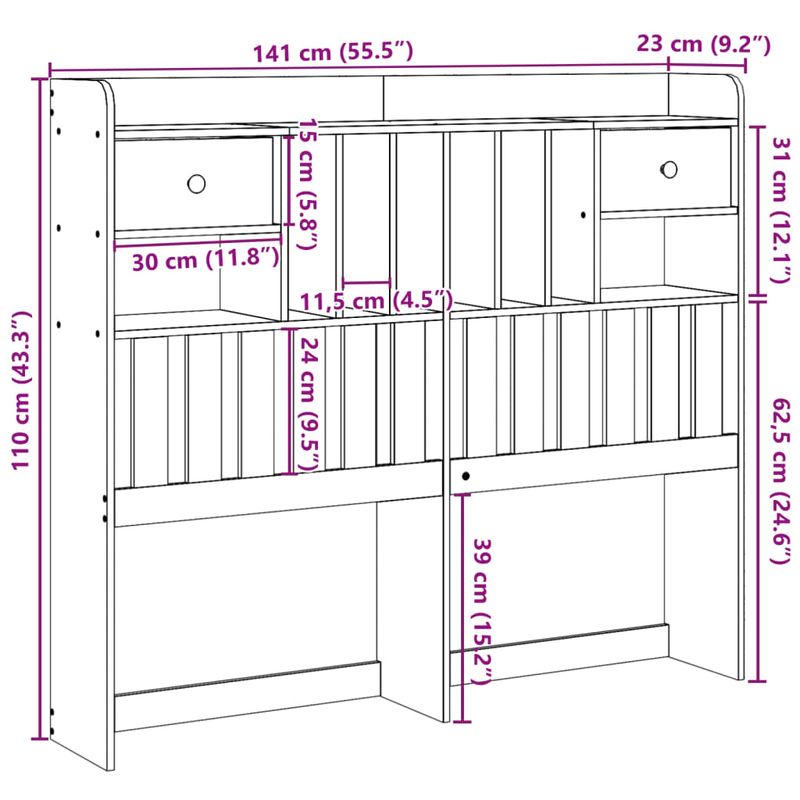 Casa si Gradina - Mobilier - Paturi si accesorii - Accesorii paturi - Tablie de pat cu depozitare maro ceruit, 135 cm, lemn masiv pin - Infinity.ro