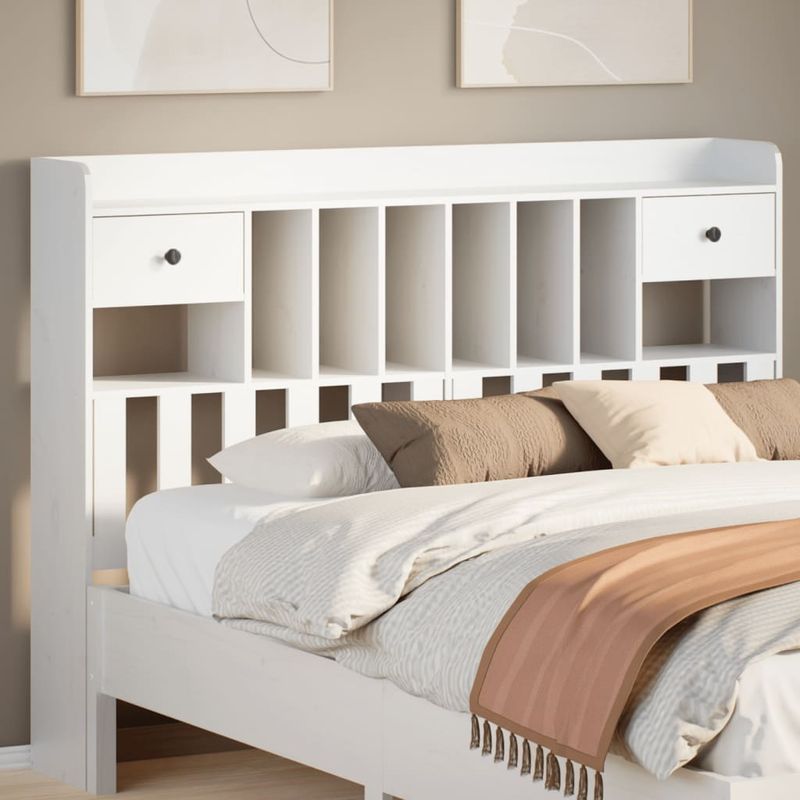 Casa si Gradina - Mobilier - Paturi si accesorii - Accesorii paturi - Tablie de pat cu depozitare alb 150 cm lemn masiv de pin - Infinity.ro