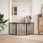 Petshop - Accesorii petshop - Culcusuri si custi - Custi interior si exterior - Poarta pentru caini pliabila 3 panouri negru, 150 cm, lemn plop - Infinity.ro