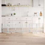 Petshop - Accesorii petshop - Culcusuri si custi - Custi interior si exterior - Poarta caini pliabila cu usa, 6 panouri, alb, 300 cm, lemn plop - Infinity.ro