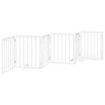 Petshop - Accesorii petshop - Culcusuri si custi - Custi interior si exterior - Poarta caini pliabila cu usa, 6 panouri, alb, 300 cm, lemn plop - Infinity.ro