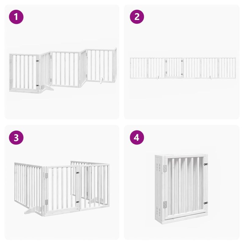 Petshop - Accesorii petshop - Culcusuri si custi - Custi interior si exterior - Poarta caini pliabila cu usa, 6 panouri, alb, 300 cm, lemn plop - Infinity.ro