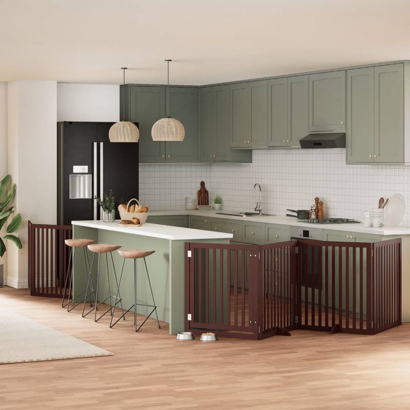 Petshop - Accesorii petshop - Culcusuri si custi - Custi interior si exterior - Poarta caini pliabila cu usa 6 panouri maro, 480 cm, lemn plop - Infinity.ro