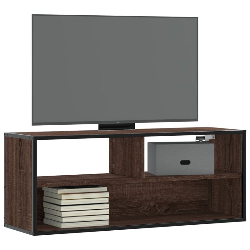 Casa si Gradina - Mobilier - Comode si corpuri - Comode - Dulap TV, stejar maro, 100x31x39,5 cm, lemn prelucrat si metal - Infinity.ro