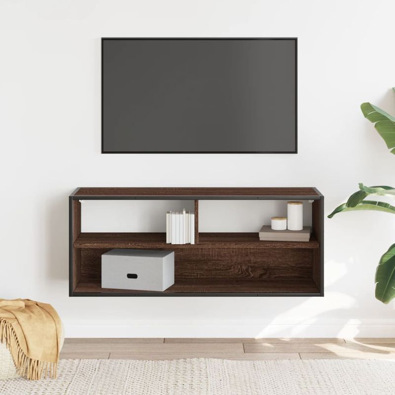 Casa si Gradina - Mobilier - Comode si corpuri - Comode - Dulap TV, stejar maro, 100x31x39,5 cm, lemn prelucrat si metal - Infinity.ro