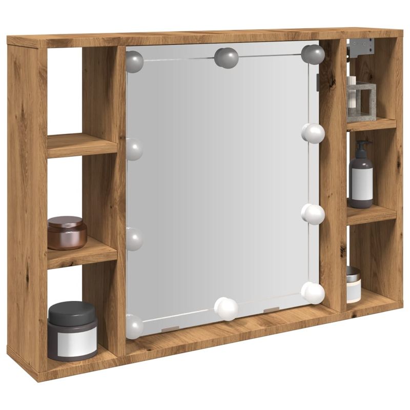 Casa si Gradina - Mobilier - Dulapuri si sifoniere - Dulapuri - Dulap cu oglinda si LED stejar artizanal 76x15x55 cm, lemn - Infinity.ro