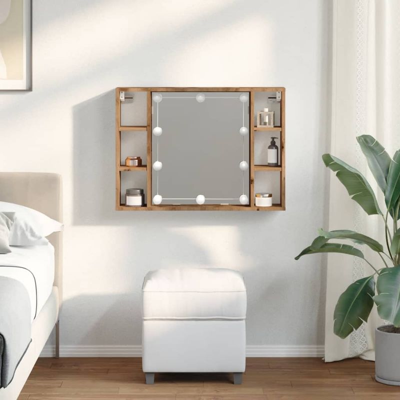 Casa si Gradina - Mobilier - Dulapuri si sifoniere - Dulapuri - Dulap cu oglinda si LED stejar artizanal 76x15x55 cm, lemn - Infinity.ro