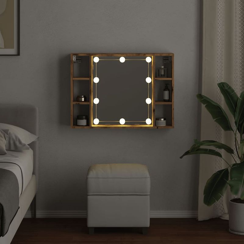 Casa si Gradina - Mobilier - Dulapuri si sifoniere - Dulapuri - Dulap cu oglinda si LED stejar artizanal 76x15x55 cm, lemn - Infinity.ro