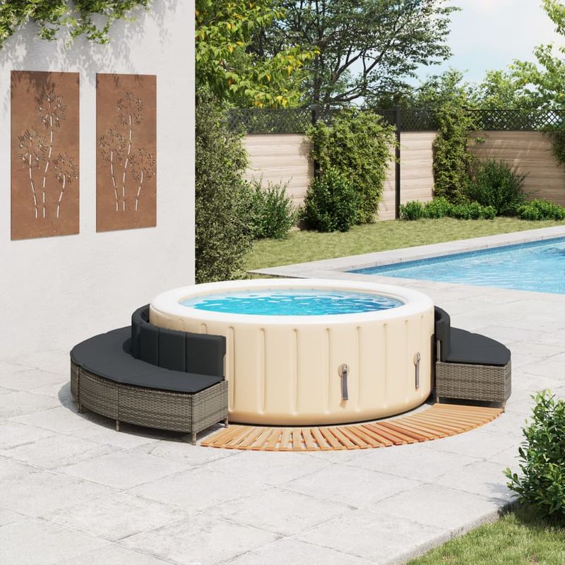 Casa si Gradina - Gradina si terasa - Piscine si accesorii - Accesorii piscine - Imprejmuire cada cu hidromasaj, gri, poliratan / lemn acacia - Infinity.ro