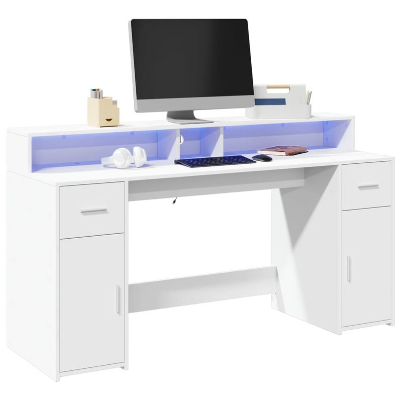 Casa si Gradina - Mobilier - Mese si birouri - Birouri - Birou cu lumini LED, alb, 160x55x91 cm, lemn prelucrat - Infinity.ro