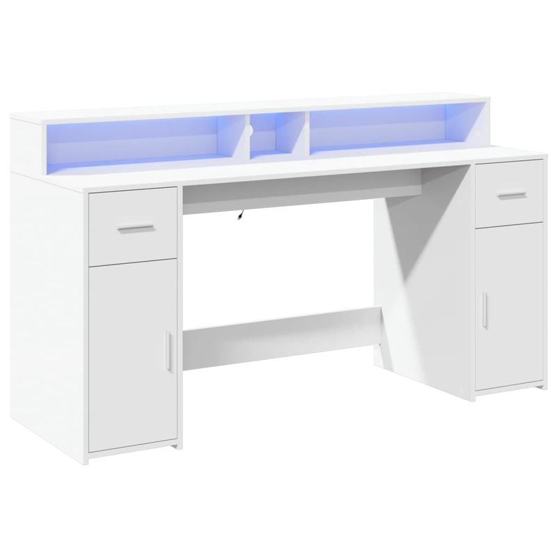 Casa si Gradina - Mobilier - Mese si birouri - Birouri - Birou cu lumini LED, alb, 160x55x91 cm, lemn prelucrat - Infinity.ro