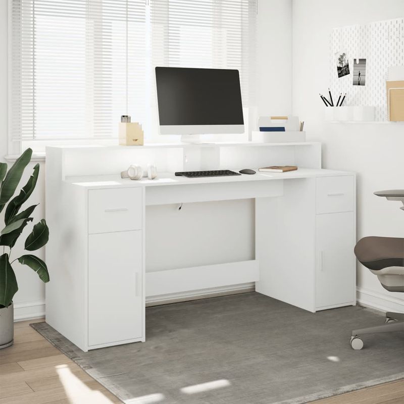 Casa si Gradina - Mobilier - Mese si birouri - Birouri - Birou cu lumini LED, alb, 160x55x91 cm, lemn prelucrat - Infinity.ro