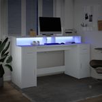 Casa si Gradina - Mobilier - Mese si birouri - Birouri - Birou cu lumini LED, alb, 160x55x91 cm, lemn prelucrat - Infinity.ro
