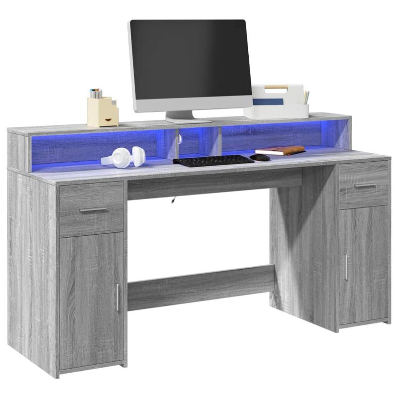 Casa si Gradina - Mobilier - Mese si birouri - Birouri - Birou cu lumini LED, gri sonoma, 160x55x91 cm, lemn prelucrat - Infinity.ro