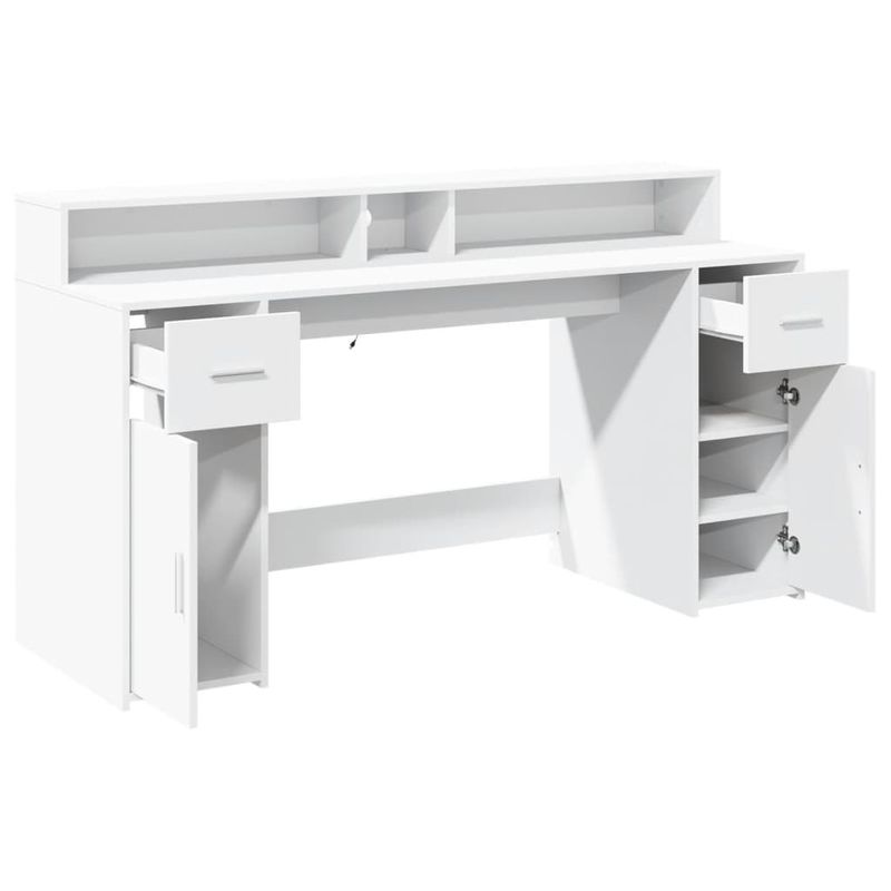 Casa si Gradina - Mobilier - Mese si birouri - Birouri - Birou cu lumini LED, alb, 160x55x91 cm, lemn prelucrat - Infinity.ro
