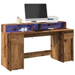 Casa si Gradina - Mobilier - Mese si birouri - Birouri - Birou cu lumini LED, lemn vechi, 160x55x91 cm, lemn prelucrat - Infinity.ro
