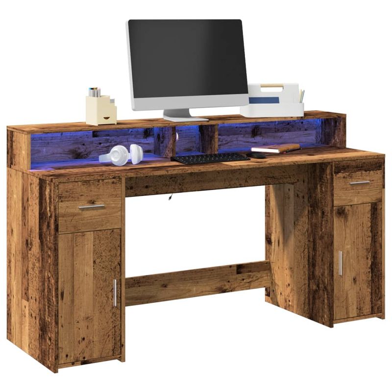 Casa si Gradina - Mobilier - Mese si birouri - Birouri - Birou cu lumini LED, lemn vechi, 160x55x91 cm, lemn prelucrat - Infinity.ro