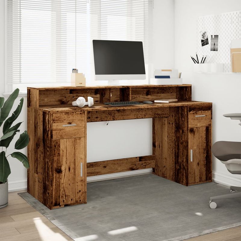Casa si Gradina - Mobilier - Mese si birouri - Birouri - Birou cu lumini LED, lemn vechi, 160x55x91 cm, lemn prelucrat - Infinity.ro